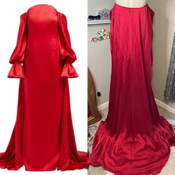 Carolina Herrera Dresses & Skirts - Carolina Herrera Red Dress - Long Sleeve Off Shoulder